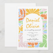 Blumenfarbene Retro-Botanische RahmenWedelung Einladung (Vorne/Hinten)