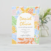 Blumenfarbene Retro-Rahmen-Hochzeit Einladung (Stehend Vorderseite)