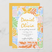 Blumenfarbene Retro-Rahmen-Hochzeit Einladung (Vorne/Hinten)