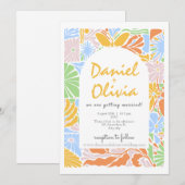 Blumenfarbene Retro-Rahmen-Hochzeit Einladung (Vorne/Hinten)