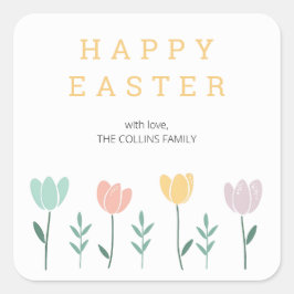 Blumenfarbene Tulissen Modernes Osterfest Quadratischer Aufkleber