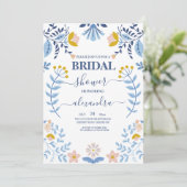 Blumenfarbene Volkskunst Bridal Einladung (Stehend Vorderseite)