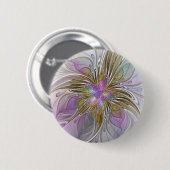 Blumenfarbenes Abstraktes Fraktal mit Rosa und Gol Button (Vorne & Hinten)