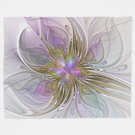 Blumenfarbenes Abstraktes Fraktal mit Rosa und Gol Fleecedecke (Vorderseite (Horizontal))
