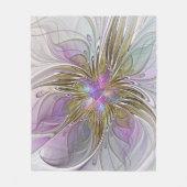 Blumenfarbenes Abstraktes Fraktal mit Rosa und Gol Fleecedecke (Vorderseite)