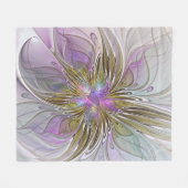 Blumenfarbenes Abstraktes Fraktal mit Rosa und Gol Fleecedecke (Vorderseite (Horizontal))