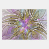 Blumenfarbenes Abstraktes Fraktal mit Rosa und Gol Geschenkpapier Set (Vorderseite 3)