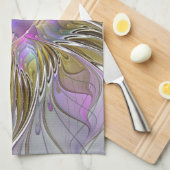 Blumenfarbenes Abstraktes Fraktal mit Rosa und Gol Geschirrtuch (Viertel Falte)