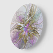 Blumenfarbenes Abstraktes Fraktal mit Rosa und Gol Große Wanduhr (Winkel)