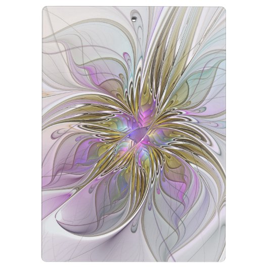 Blumenfarbenes Abstraktes Fraktal mit Rosa und Gol Klemmbrett (Rückseite)