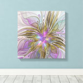 Blumenfarbenes Abstraktes Fraktal mit Rosa und Gol Leinwanddruck (Insitu (Holzboden))