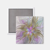 Blumenfarbenes Abstraktes Fraktal mit Rosa und Gol Magnet (Vorderseite/Rückseite)