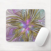 Blumenfarbenes Abstraktes Fraktal mit Rosa und Gol Mousepad (Mit Mouse)