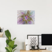 Blumenfarbenes Abstraktes Fraktal mit Rosa und Gol Poster (Heimbüro)