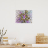Blumenfarbenes Abstraktes Fraktal mit Rosa und Gol Poster (Küche)