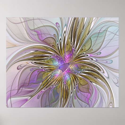 Blumenfarbenes Abstraktes Fraktal mit Rosa und Gol Poster (Vorne)