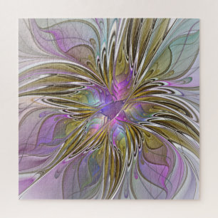 Blumenfarbenes Abstraktes Fraktal mit Rosa und Gol Puzzle