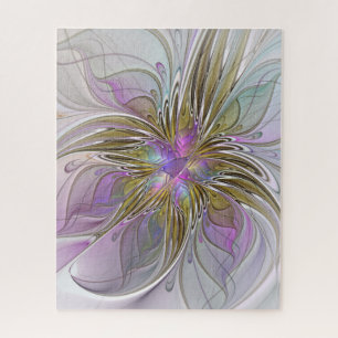 Blumenfarbenes Abstraktes Fraktal mit Rosa und Gol Puzzle