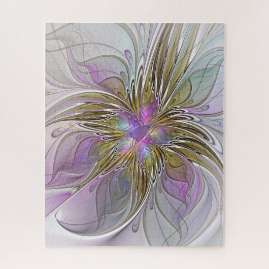 Blumenfarbenes Abstraktes Fraktal mit Rosa und Gol Puzzle (Vertikal)