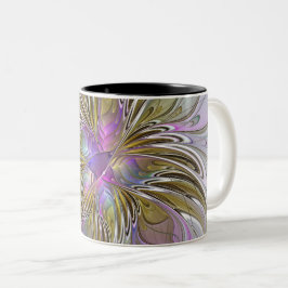 Blumenfarbenes Abstraktes Fraktal mit Rosa und Gol Zweifarbige Tasse