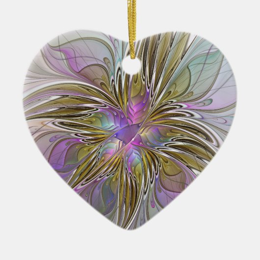 Blumenfarbenes Abstraktes Fraktal Rosa und goldene Keramik Ornament (Vorne)