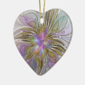 Blumenfarbenes Abstraktes Fraktal Rosa und goldene Keramik Ornament (Links)