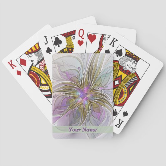 Blumenfarbenes Abstraktes Fraktal Rosa und Goldnam Spielkarten (Rückseite)