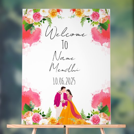 Blumenfarbenes Mendhi-Zeichen Acrylschild (Neutral)