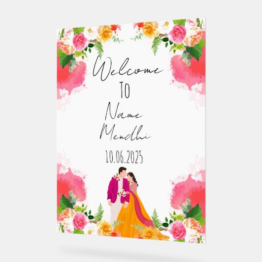 Blumenfarbenes Mendhi-Zeichen Acrylschild (Winkel)