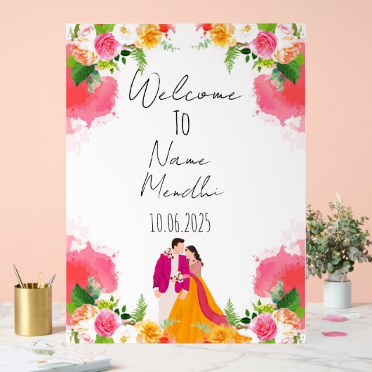 Blumenfarbenes Mendhi-Zeichen Acrylschild (Hochzeit)