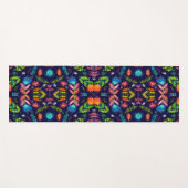 Blumenfarbenes Mosaikmuster blauer Hintergrund Yogamatte (Vorderseite (Horizontal))