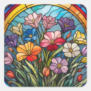 Blumenfarbglas Quadratischer Aufkleber