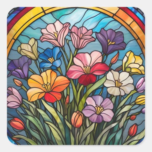 Blumenfarbglas Quadratischer Aufkleber (Vorderseite)