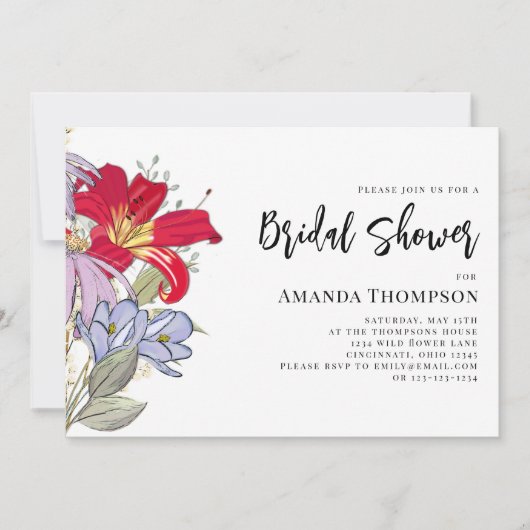 Blumenfarbige Blume Botanischer QR-Code Einladung (Vorderseite)