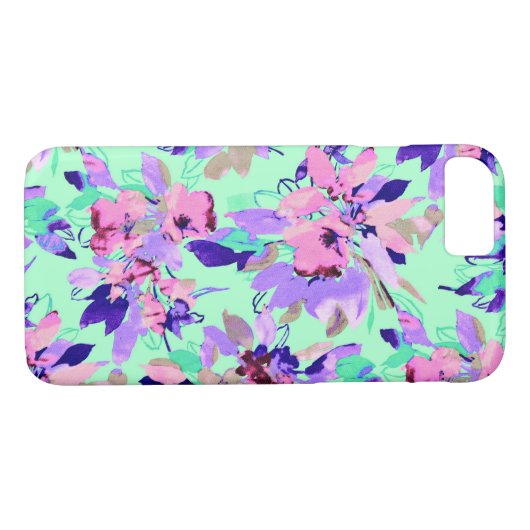 Blumenfarbmuster Blume aquamarin lila Rosa Case-Mate iPhone Hülle (Rückseite (Horizontal))