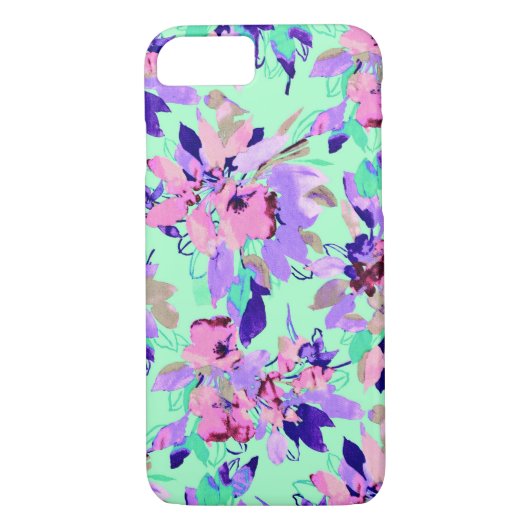 Blumenfarbmuster Blume aquamarin lila Rosa Case-Mate iPhone Hülle (Rückseite)