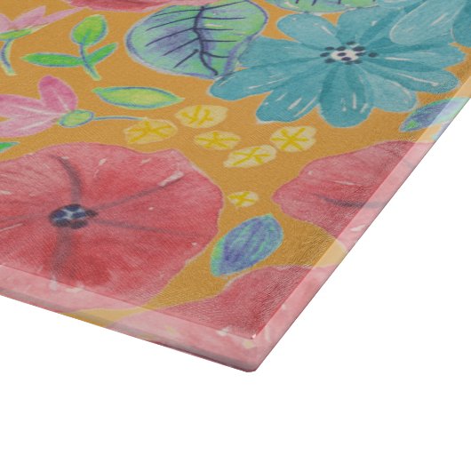 Blumenfarbmuster in gelber Farbe Schneidebrett (Ecke)