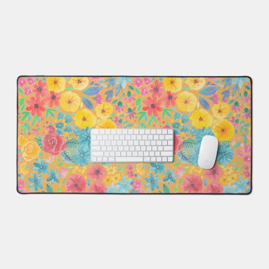 Blumenfarbmuster in gelber Farbe Schreibtischunterlage (Tastatur & Maus)