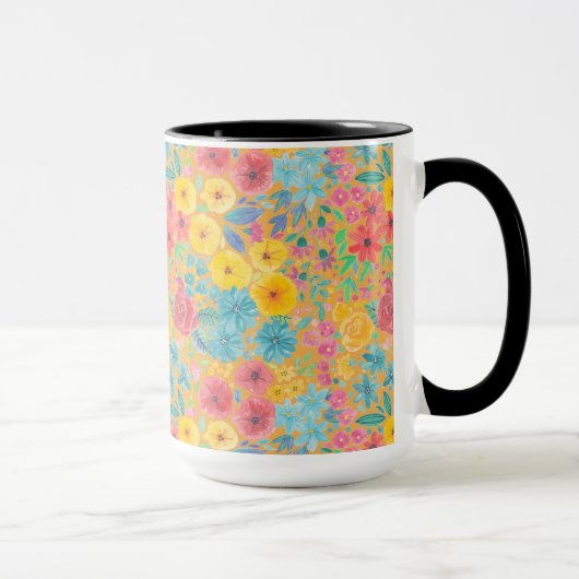 Blumenfarbmuster in gelber Farbe Tasse (Rechts)
