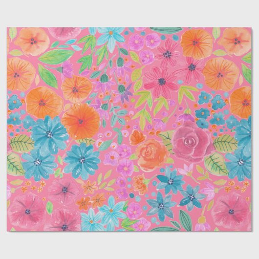 Blumenfarbmuster in Rosa Geschenkpapier (Flach)