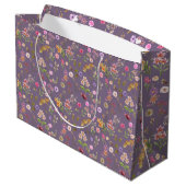 Blumenfarbmuster - rosa, lila, grün große geschenktüte (Rückseite Schrägansicht)