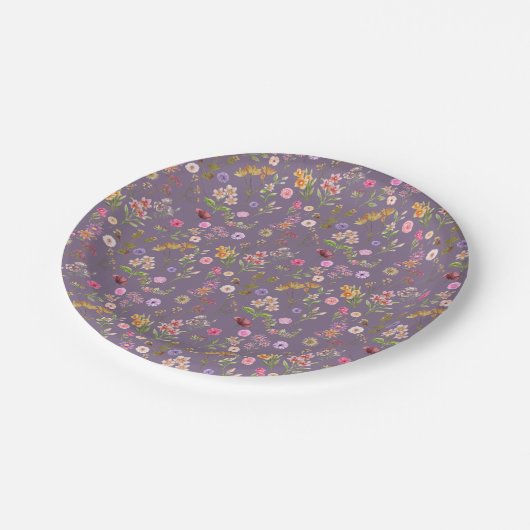 Blumenfarbmuster - rosa, lila, grün pappteller (Schrägansicht)