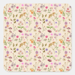 Blumenfarbmuster - rosa, lila, grün quadratischer aufkleber