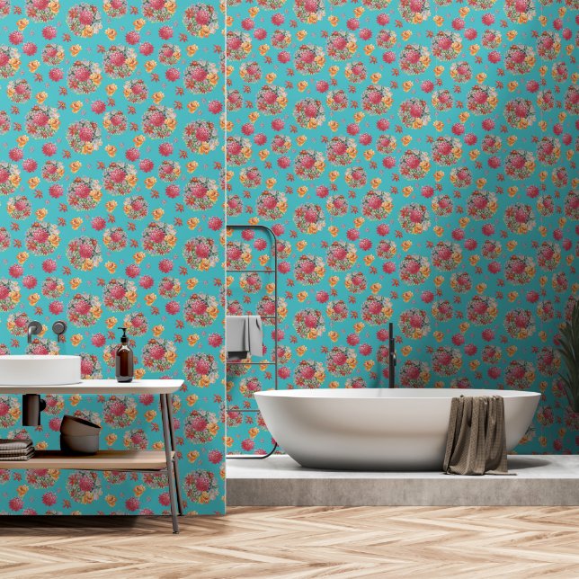 Blumenfarbmuster Tapete (Badezimmer)