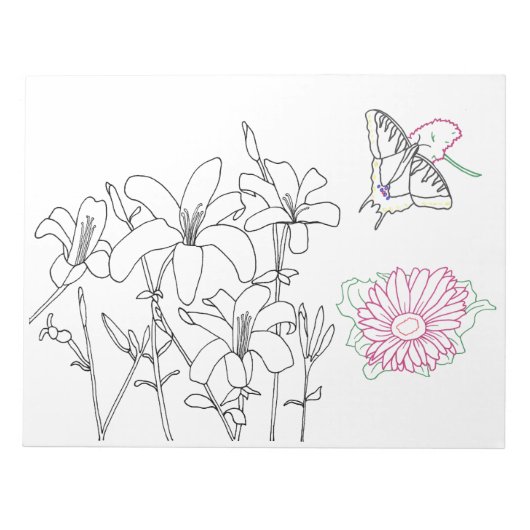 Blumenfarbseiten auf Notepad Notizblock (Vorderseite)