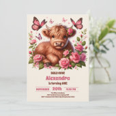 Blumenfarm Heilige Kuh Hochland 1. Geburtstag Einladung (Stehend Vorderseite)