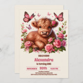 Blumenfarm Heilige Kuh Hochland 1. Geburtstag Einladung (Vorne/Hinten)