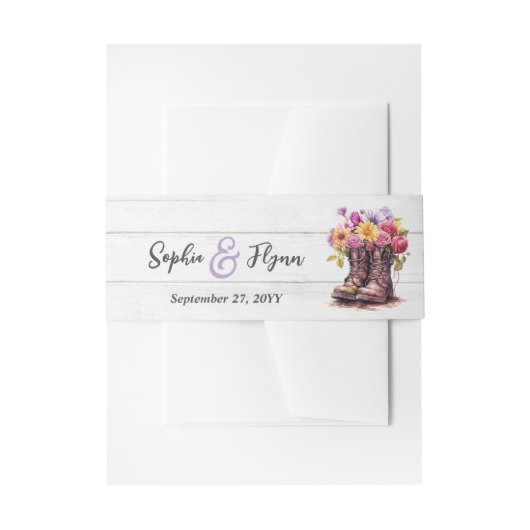 Blumenfarm Stiefel Rustikale Barnverehmung Einladungsbanderole (Vorderseite Beispiel)