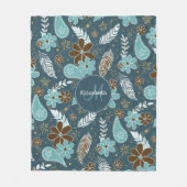 Blumenfeatherie aquamarin türkisfarbener Boho Fleecedecke (Vorderseite)