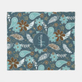 Blumenfeatherie aquamarin türkisfarbener Boho Fleecedecke (Vorderseite (Horizontal))
